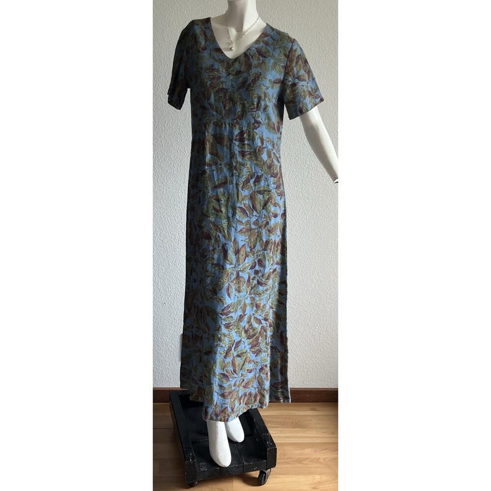 VTG Tom Tom California 100% Linen Maxi Dress S Periwinkle Floral Cottagecore USA - Picture 12 of 16
